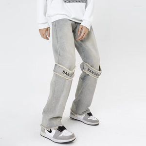 Jeans masculino feminino cintura alta primavera verão hip hop calças retas soltas street hip hop fashion 5068