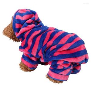犬アパレルサンゴフリースディープブルーレッドストライプ犬猫ロンパース秋冬 4 フィートペットパーカー服暖かいパジャマ服