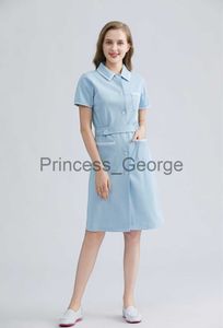 Andra Apparel Women's Summer Beauty Salon Nursing Uniform Chemist's Shop Clinic Short Sleeve Fashionable Working Wear med midjetbältet Slim Fit X0711