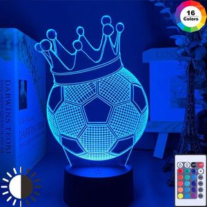 Gece Işıkları 3D illüzyon çocukları Işık Futbol Taç 7 Renk Çocuk Yatak Odası Atmosfer Futbol Oda Masa Masası Hediye için Gece Işığı Değiştir