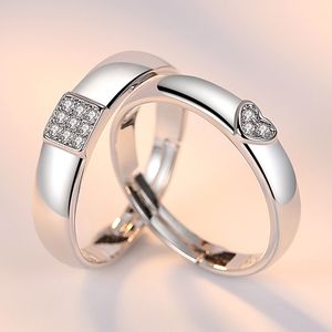 2st/set Geometric Love Heart Zirkonringar Parade Ringar för Par Löfte Matchande Vigselring Set Senior Designer Smycken