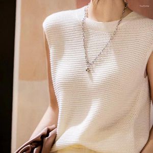 Women's Blouses Fashion Hollow Vintage Knitted Blouse Women Summer Casual Solid Sleeveless Tank Tops Lady Bottoming Elegant O Neck Shirts