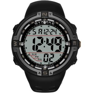 SYNOKE Orologi digitali da uomo sportivi neri Led Luminoso multifunzionale Quadrante grande 3M Allarme impermeabile Orologio elettronico Relogio