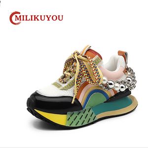 Dress Shoes MILIKUYOU Women's Sneakers Original Design Pearl Chain Shoes Women Fashion Colorful Original Bottom Casual Sneakers For Girl 230711