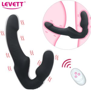 Giocattoli per adulti Senza spalline Strapon Dildo Vibratori Femmina Doppia testa Vibrante Punto G Anale Prostata Stimolare Coppie Giocattolo del sesso per le donne 230710