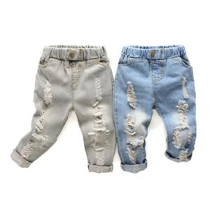 Dziecięce dżinsy z prostymi nogawkami małe chłopięce dziewczęce modne dżinsy z dziurami zachodnie spodnie dżinsowe poszarpane dziury dżinsy spodnie 768 S2265h