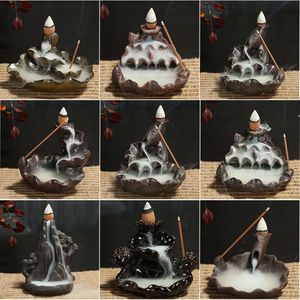 Fragrance Lamps Fountain Buddha part Waterfall Creative Holder Mini Backflow Teahouse Cones Censer Ceramic Home Decor Office Incense 230710