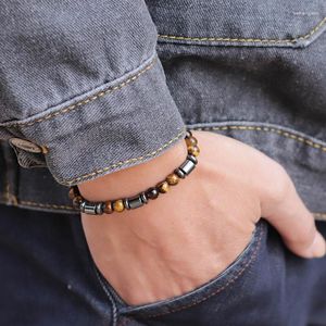 Pulseira de miçangas pequenas de 6 mm, pedra natural, hematita, olho de tigre, pedra vulcânica, unissex, joias, presente para amigos