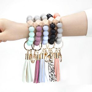 Ключевые кольца Sile Bead Bracelet Party Parte Beech Tassel для ключей подвесные кожаные браслеты женские ювелирные принадлежности для доставки DHSV