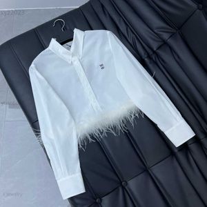 Roupas de grife femininas moda camisa de lapela Decoração de cabelo de avestruz cintura blusa feminina blusa de manga comprida para meninas Produtos múltiplos