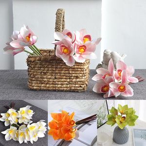 Dekorativa blommor 1 bunt/4 st Home Living Dekoration Blomma Simulerad Cymbidium Artificiell 4 Handbunden