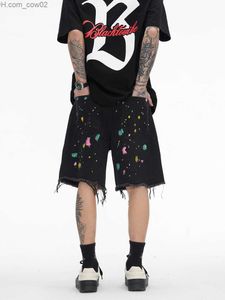 Mäns jeans graffiti denim shorts lapp blommor jeans män vibe stil väska jeans gata mäns varor byxor mäns y2k jeans kvinnor unisex z230713