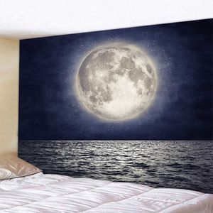 Гобелены с изображением пляжа, луны, ночного неба, домашний декор, гобелен, декор для спальни, пляжное полотенце, коврик для йоги