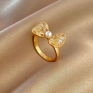 結婚指輪ファッション絶妙なジルコン弓リング女性韓国トレンディな調節可能なオープン甘いジュエリーギフト 230710