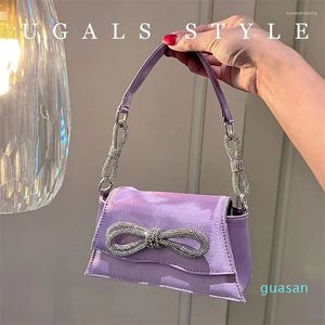Evening Bags Women Chic Rhinestone Bow Handbags Designer Glittering Crystal Trapezoid Satin Black Clutch Purse Wedding Party Fashion