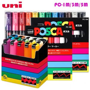 Painting Pens Japan UNI Water-based POSCA Series Marker Pen Painting Graffiti POP Poster Advertising Marker Pen PC-1M3M5M 781215 Color Set 230710