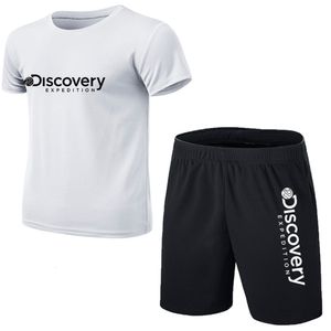 Träningsoveraller för män Discovery Summer Set Sportsshorts Andningsbyxor Kortärmad Stor träningströja 230710