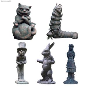 Alice Harikalar Diyarı Bahçe Dekorasyonları Peri Reçinesi Alice Beyaz Tavşan Çılgın Şapkacı Cheshire Cat Figurine Bahçe Heykeli L230620