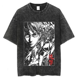 デザイナーメンズTシャツアニメ攻撃タイタンアシッドウォッシュTシャツグラフィックティーサマーヒップホップハラジュクストリート特大トップスコットンマンガヴィンガーティーマン5580