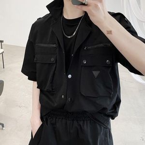 Camisas casuais masculinas Camisa de marca da moda com vários bolsos estilo de trabalho funcional manga curta japonesa metade solta