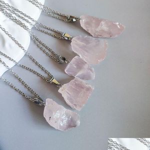 Hänge Halsband Natural Rose Quartz Crystal Halsband Energisten Healing Meditation Yoga Present Drop Leverans Smycken Hängen Dhmqu