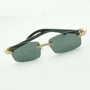 Óculos de sol Buffs Placa sem fim para designer diamante búfalo sem moldura 56mm Óculos de sol Moissanite Mulheres mistas da buzina natural e com 3524012 LE