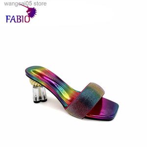 Slippers FABIO women's slippers women's dinner high heels open toe sandals Color European and American high-heeled slippers T230711