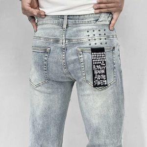 2023 Designer Ksubi Jeans Mens Man Pants Rip Denim Biker Gray Paint Distress Stretch Motorcykel Ben Halloween Purple Jeans för Mens 436Gh Stylist