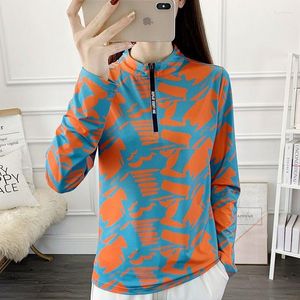 Women's Blouses Fashion O-Neck Spliced Zipper Printed Blouse Clothing 2023 Spring And Autumn Oversized Casual Pullovers Korean Shirt
