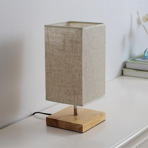 Candeeiros de mesa de cabeceira modernos em tecido com base em madeira quadrado candeeiro de mesa mesa-de-cabeceira luminárias para sala de estar decoração