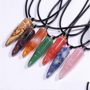 Anhänger Halsketten Mode Sier Vergoldete Heilung Kristall Halskette Opal Türkis Naturstein Rosa Quarz Chakra Schmuck Drop Del Dhfcg