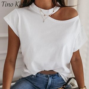 T-shirt damski wycięty Halter T-shirt damski Hollow Out letni biały damski T-shirty z krótkim rękawem Fashion Street Off Shoulder Top damski T Shirt 230710