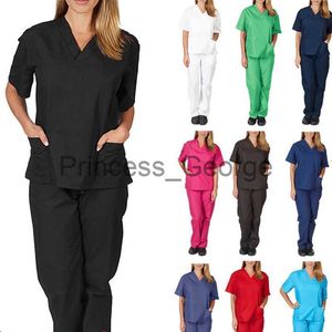Outros vestuários novo uniforme de trabalho de enfermagem com decote em V e bolso sólido roupas de laboratório para mulheres x0711