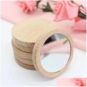 Mirrors Pure Wooden Cosmetic Mirror Round Portable Elm Makeup Mirrores Student Portables Makeups Small Princess Ome Your Logo Drop D Dh27Q