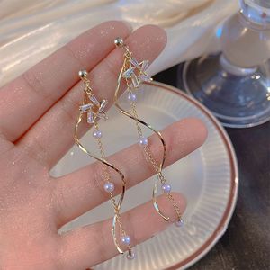Stud Temperament Crystal Star Nappa Orecchini pendenti per le donne Lungo Ear Line Bowknot Foglie Ragazze Wedding Party Jewelry 230710