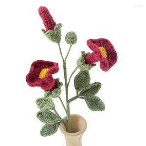 Decorative Flowers 1PC Knitted Flower Fake Bouquet Wedding Party Decoration Hand Knitting Crochet Woven Gifts NO VASE