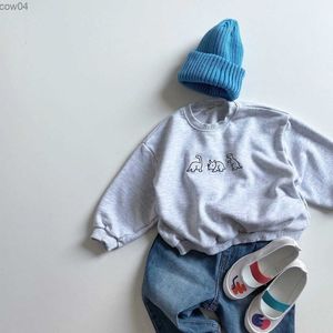 2022 Toddler Baby Boy Felpa Cute Dinosaur Ricamo Infant Girls Felpe con cappuccio manica lunga in cotone Top Abbigliamento casual per bambini 9M-3T L230625