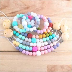 Key Rings Sile Teething Beads Baby Pacifier Chain Clip 2Pcs/Set Feeding Infant Cartoon Bracelets Drop Delivery Jewelry Dh54Q