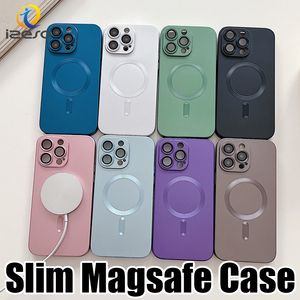NEW Design Magsafe Phone Case for iPhone 15 14 13 12 11 Pro Max XS XR 8 Plus CD Texture Magnetic Charging Back Cover Built-in Camera Protector izeso