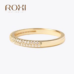 ROXI 925 Sterling Silver Diamond Ring Gold Personality Double Row Diamond Ring Ring Ladies Engagement Jewelry 18K Gold