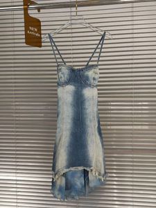 Sıradan Elbiseler 2023 Yüksek kaliteli baharatlı kız örgüsü yıkanmış eski kayma elbise moda denim asılı dış giyim