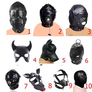 Adult Toys SM Leather Padded Hood Blindfold Head Harness Mask Gag BDSM Bondage Sex Toys For Couples Accessories 230710