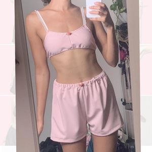 Agasalhos femininos Y2K Estética 2 peças Roupas de verão Bonito Renda Alça espaguete Camisola Crop Tops Shorts Feminino Chique Retro Combinando Terno