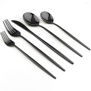 Dinnerware Sets 20Pcs Mirror Black Set 304 Stainless Steel Cutlery Gold Knife Fork Dessert Spoon Dinner Tableware Silverware For4