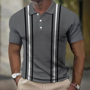 Men's Polos men's waffle polo shirt button polo lapel polo shirt golf gradient striped pattern print corner yellow navy blue p 230711