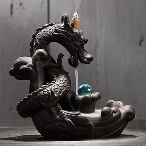 Creative Home Decor: Dragon Incense incense lamp oil with Ceramic Backflow, 10 Cones, Lucky Crystal Ball - 230710