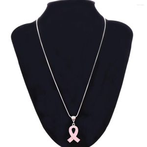 Hänge Halsband Drop Metal Rosa Emalj Färg Bröstcancer Awareness Ribbon