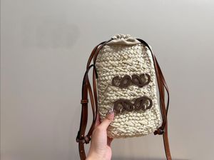 Designer's Women's Bag Summer New Straw Woven Bucket Drawstring Mobile Telefon Bag One Shoulder Crossbody Bag Vegetable Basket Plånbok LL