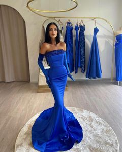 Elegant Royal Blue Plus Size Mermaid Prom Dresses For Women Strapless Sequined Evening Pageant Gowns Special Occassion Birthday Celebrity Party Dress Formal Wear