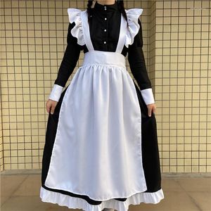 Повседневные платья черно -белая горничная женская одежда Lolita Big Size 4xl Bow Long Rish Платье винтаж вдохновленный косплей -аниме девушка